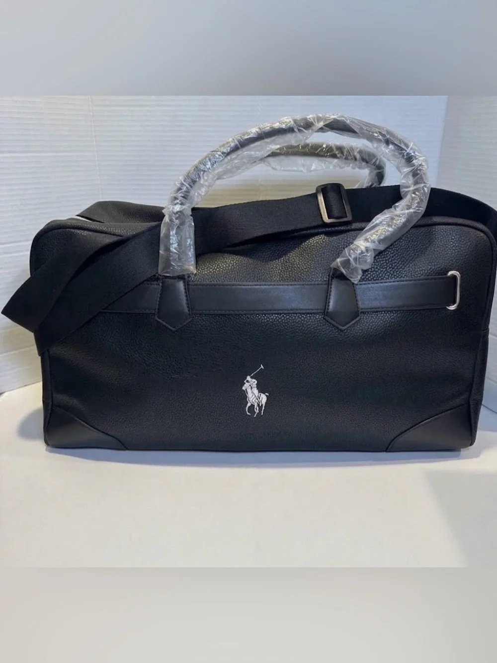 Polo Ralph Lauren Black Pebble Leather Duffle Weekender Bag